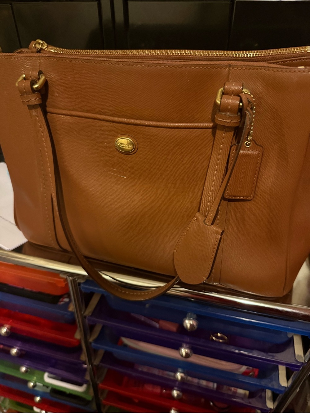 Coach Tan Leather Tote with Gold Hardware